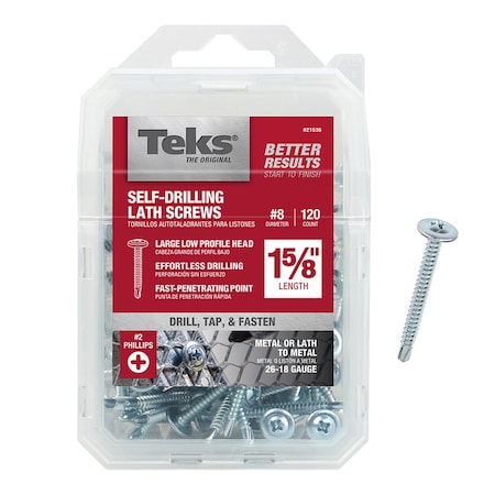 Itw Self-Drilling Screw, #8 x 1-5/8 in, Steel, Truss Head, Phillips Drive, 120 PK 21536